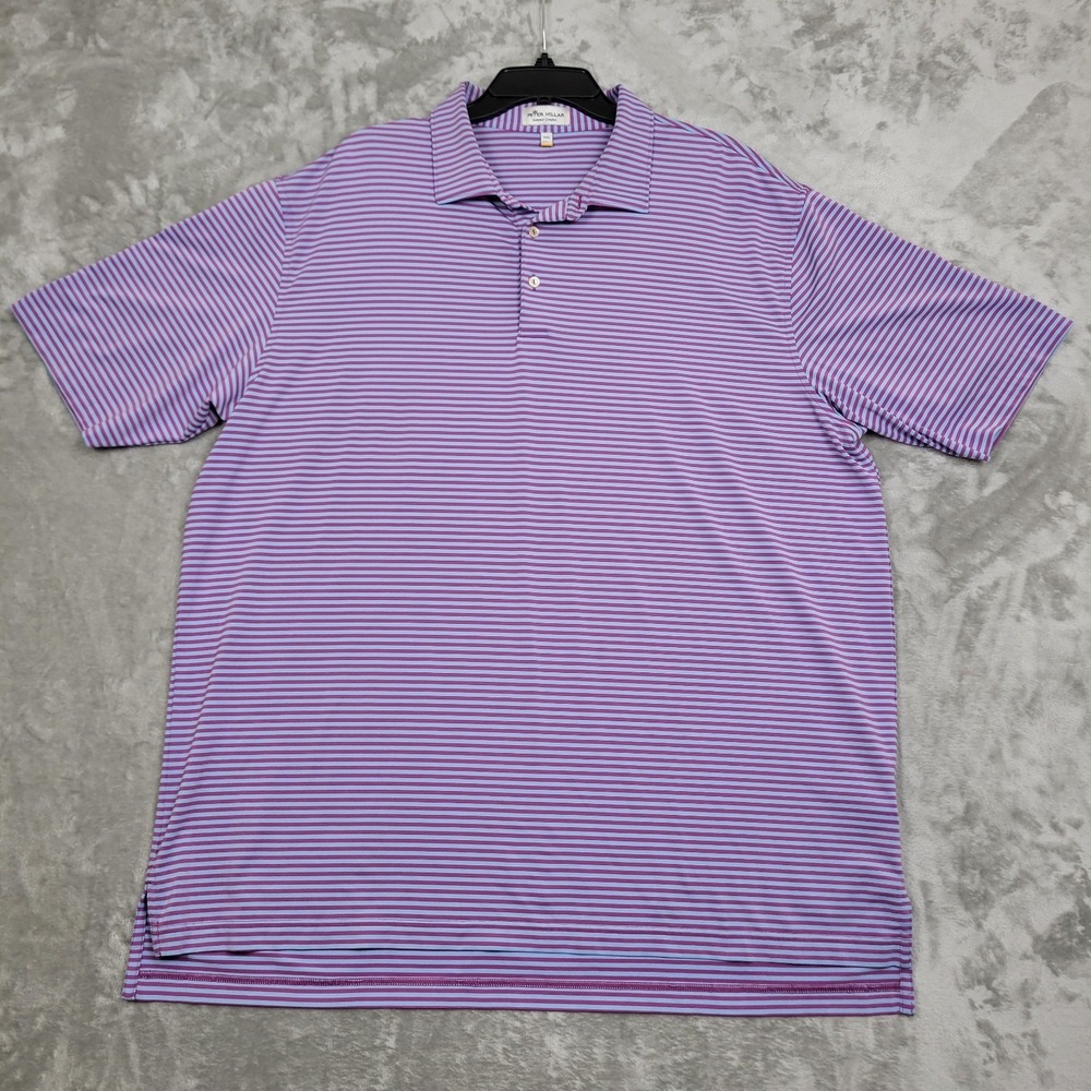 Peter Millar Summer Comfort Mens 2XL Blue Purple Stripe Short Sleeve Golf Shirt